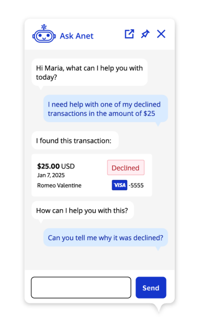 Authorize.net chat assistant: Anet