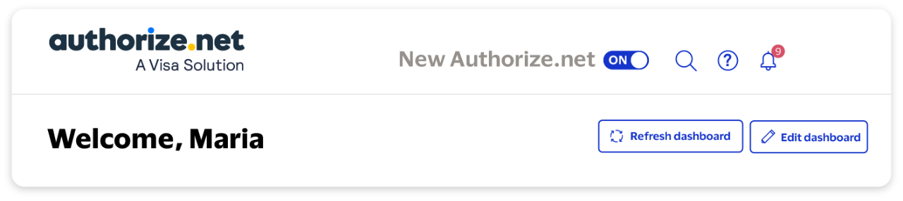 Toggle to the new Authorize.net